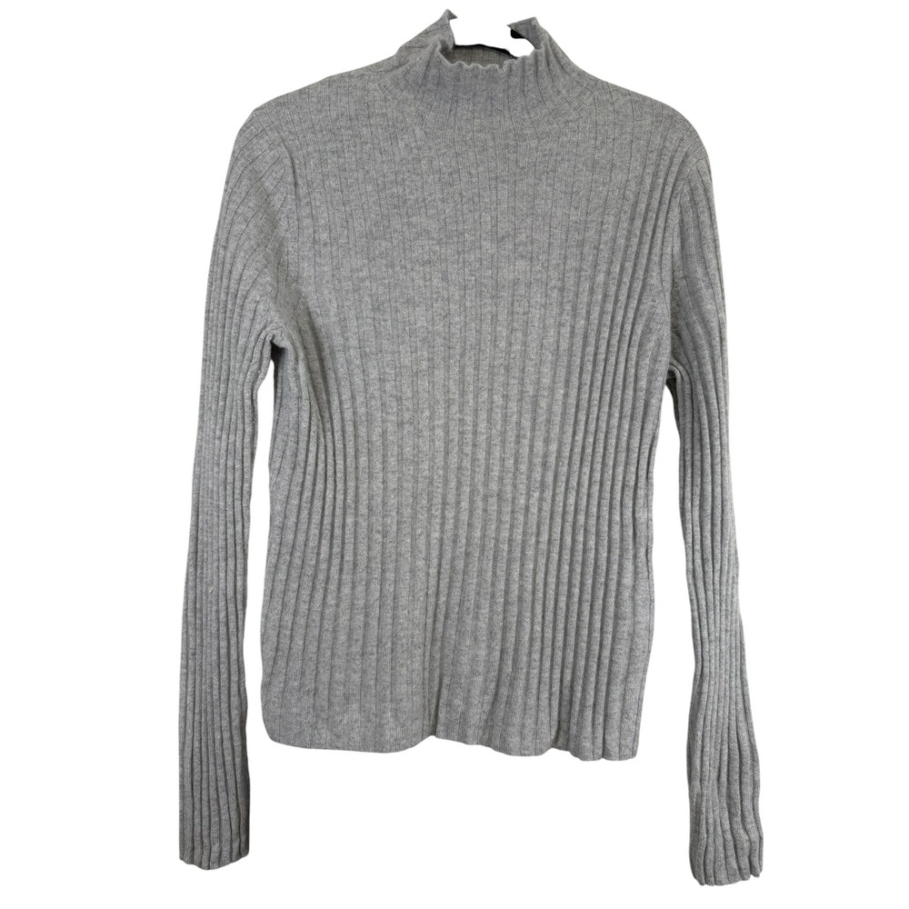 J.Crew Heather Gray Ribbed Cashmere Mock Neck Sweater Womens Large